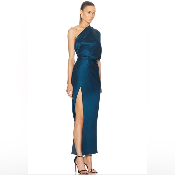 NWT The Sei Drop Sleeve Drape Dress in Marine NEW FWRD MAXI SPLIT ONE SHOULDER - Picture 3 of 9